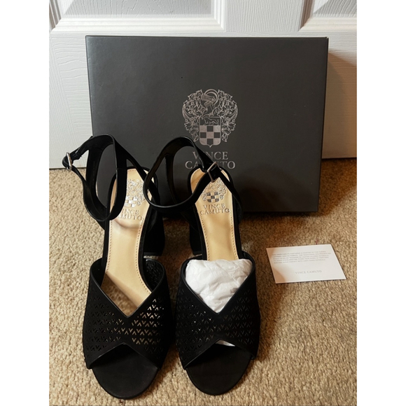 New Women's Vince Camuto Gedda Heels Size 7.5M Black Nubuck - Picture 3 of 12